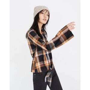 Madewell Womens Small Plaid Tie-Front Keyhole Top Long Sleeve‎ Blouse